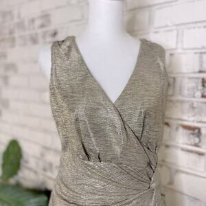 Anthropologie Kari Gold Metallic Faux Wrap V-neck New Years Wedding Midi Dress S